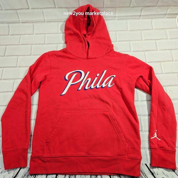 PHILADELPHIA 76ERS Hoodie kids medium Red Jordan Sweatshirt Sweater warm long - Picture 1 of 10